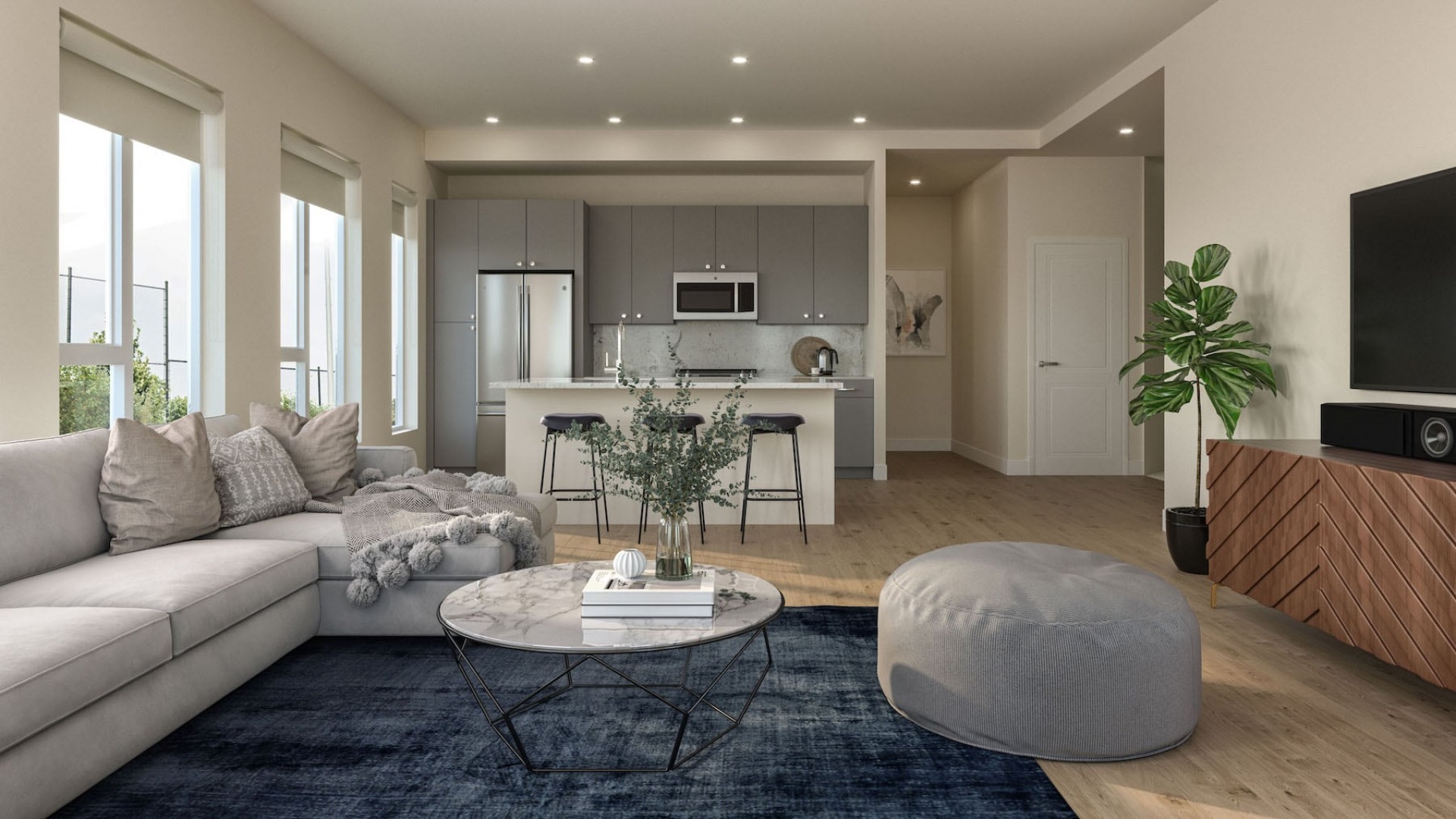 open living concept with a connected kitchen. dining and living room, with spacious walkability in between areas